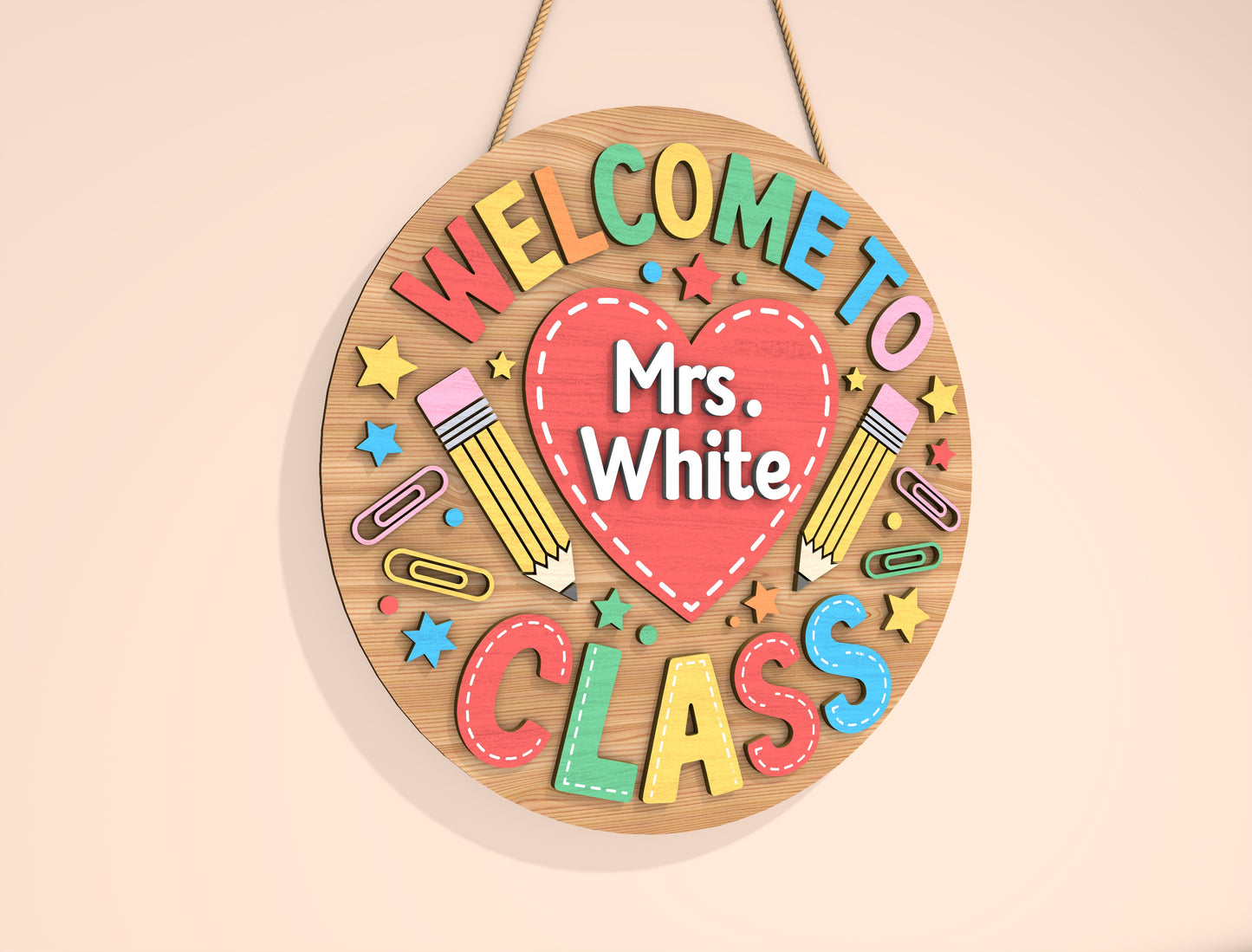 Personalized Teacher Classroom Door Sign SVG Laser Cut File for Glowforge and LightBurn