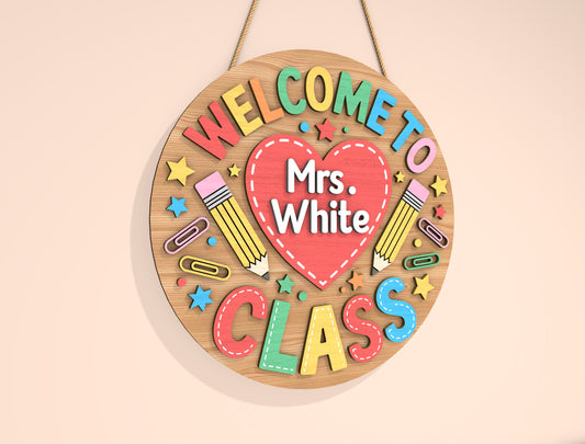 Personalized Teacher Classroom Door Sign SVG Laser Cut File for Glowforge and LightBurn
