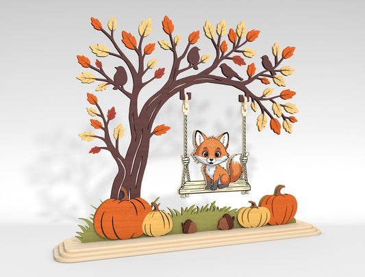 Fox on Swing Fall Scene SVG for Glowforge xTool LightBurn