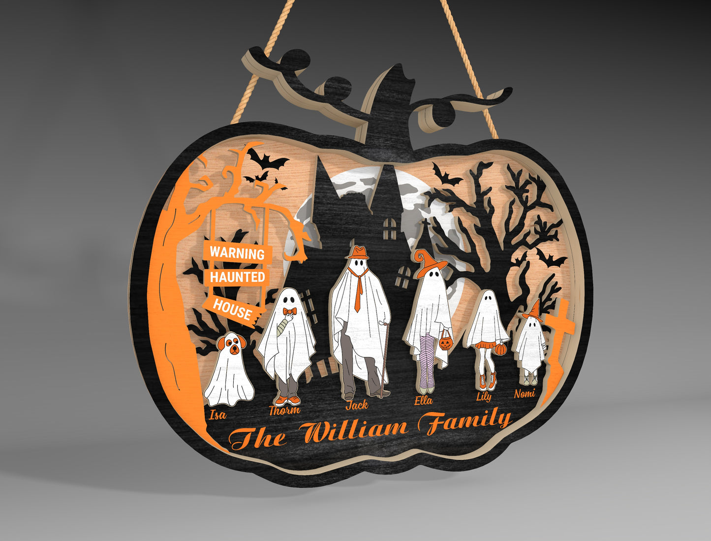 Personalized Halloween Ghost Family Pumpkin Sign SVG for Glowforge xTool