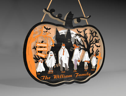 Personalized Halloween Ghost Family Pumpkin Sign SVG for Glowforge xTool