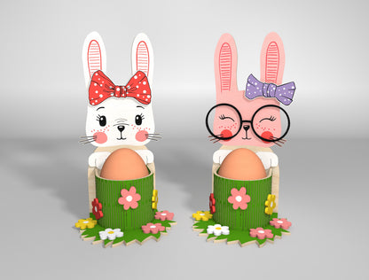 Cute Bunny Egg Holder Stand Glasses Bow SVG 8 Designs for LightBurn and xTool