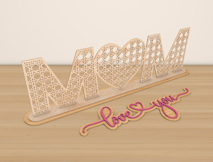 Mom I Love You Laser Cut File | Mother’s Day Wooden Sign | Floral Pattern Decor | Glowforge, xTool, LightBurn Compatible, etc.