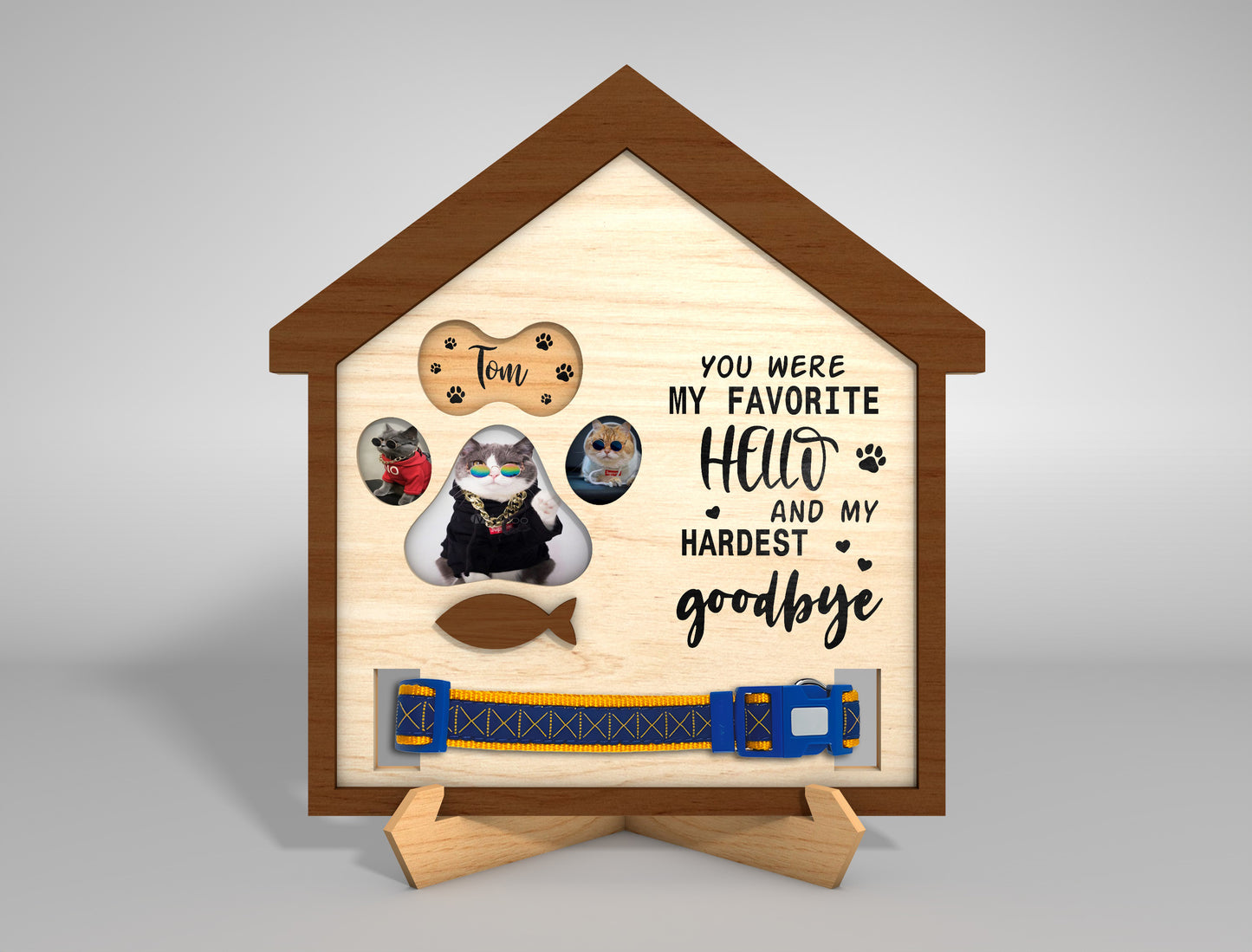 Pet Memorial Collar Holder SVG Dog Remembrance Tabletop Sign Laser Cut File for LightBurn