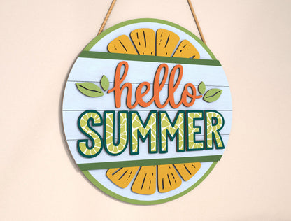 Hello Summer Citrus Slice SVG Door Sign for Glowforge