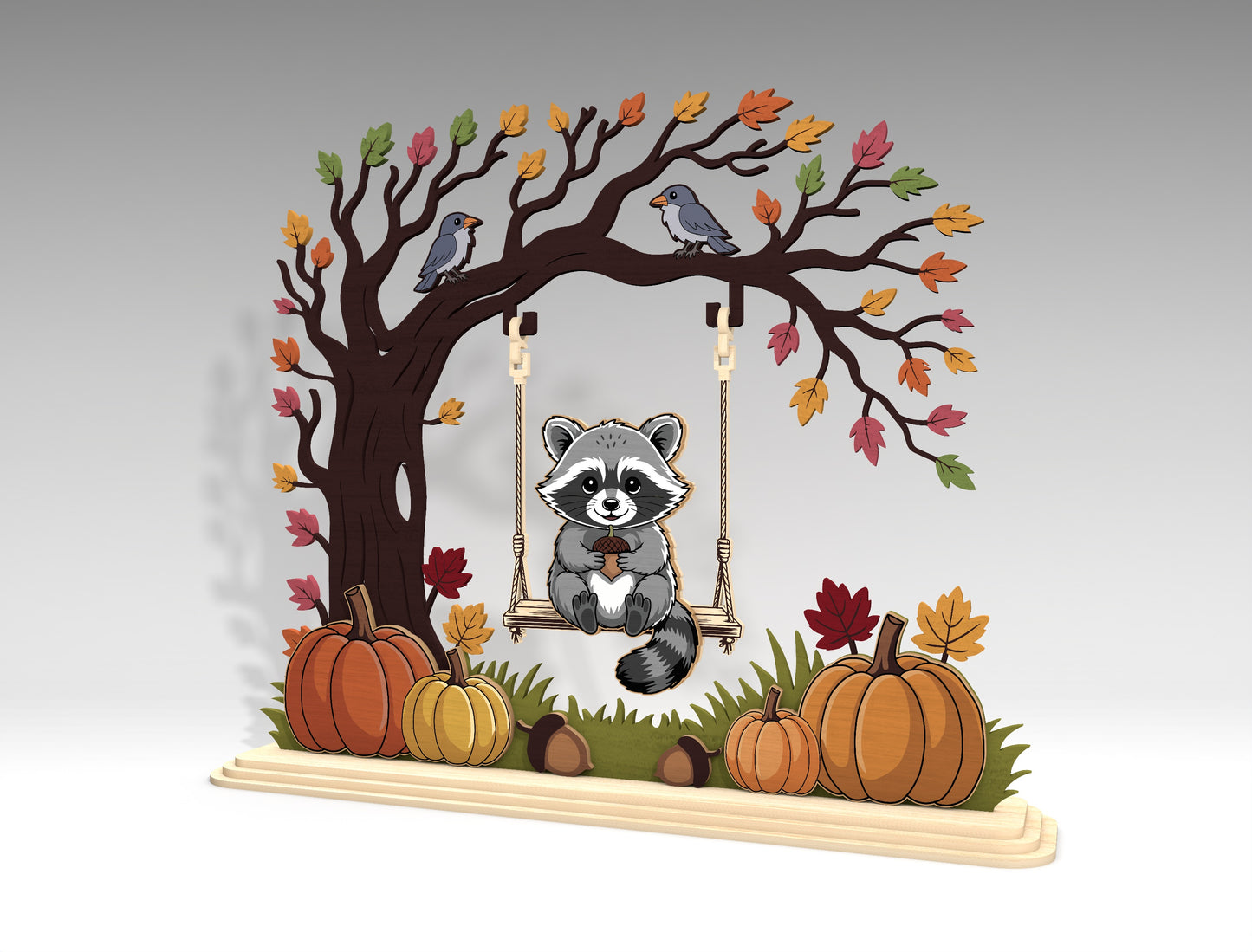 Raccoon on Swing Fall Scene SVG for Glowforge xTool LightBurn