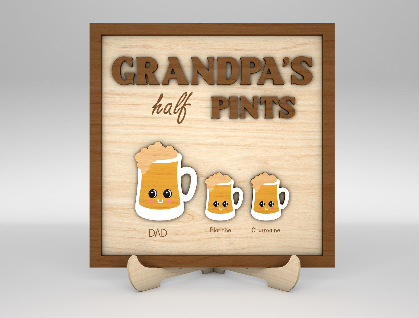 Daddy's Half Pints Beer Mug Sign SVG Laser Cut File for LightBurn and xTool