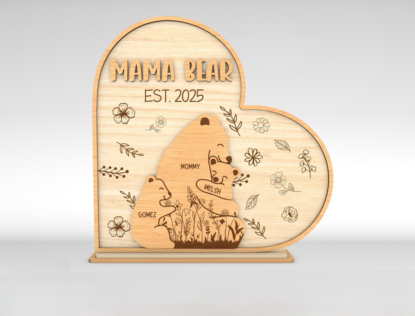 Custom Name Bear Family Sign SVG for LightBurn and Glowforge