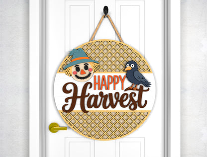 Happy Harvest Scarecrow and Hello Autumn Door Hanger SVG Set for Glowforge xTool LightBurn 2 Designs