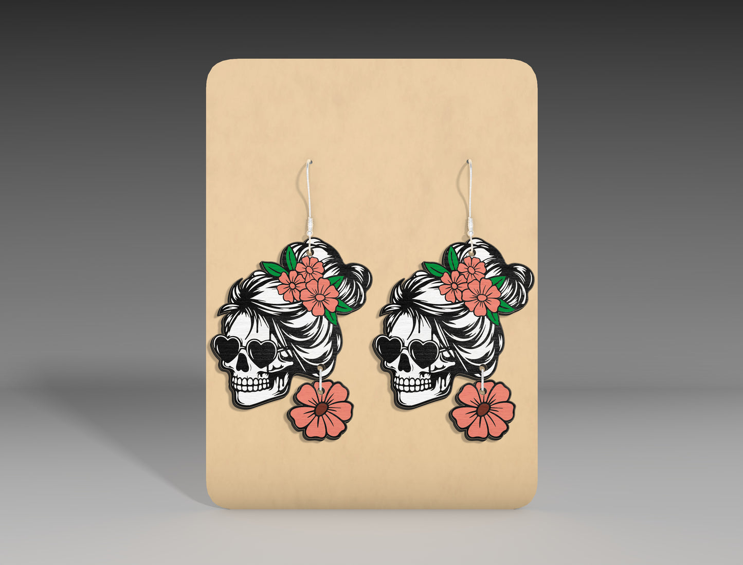 Halloween Floral Skull Earrings SVG Bundle 3 Designs for LightBurn Glowforge xTool