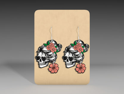 Halloween Floral Skull Earrings SVG Bundle 3 Designs for LightBurn Glowforge xTool