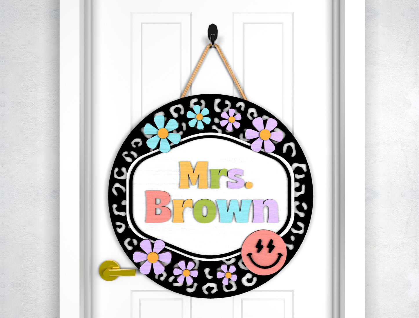 Personalized Daisy Teacher Door Sign SVG Laser Cut File for Glowforge and xTool