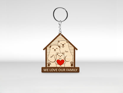 Bear Family Keychain SVG Personalized Bear House Sign for xTool