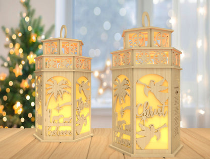 3D Christmas Lantern SVG Reindeer Winter Scene Laser Cut File