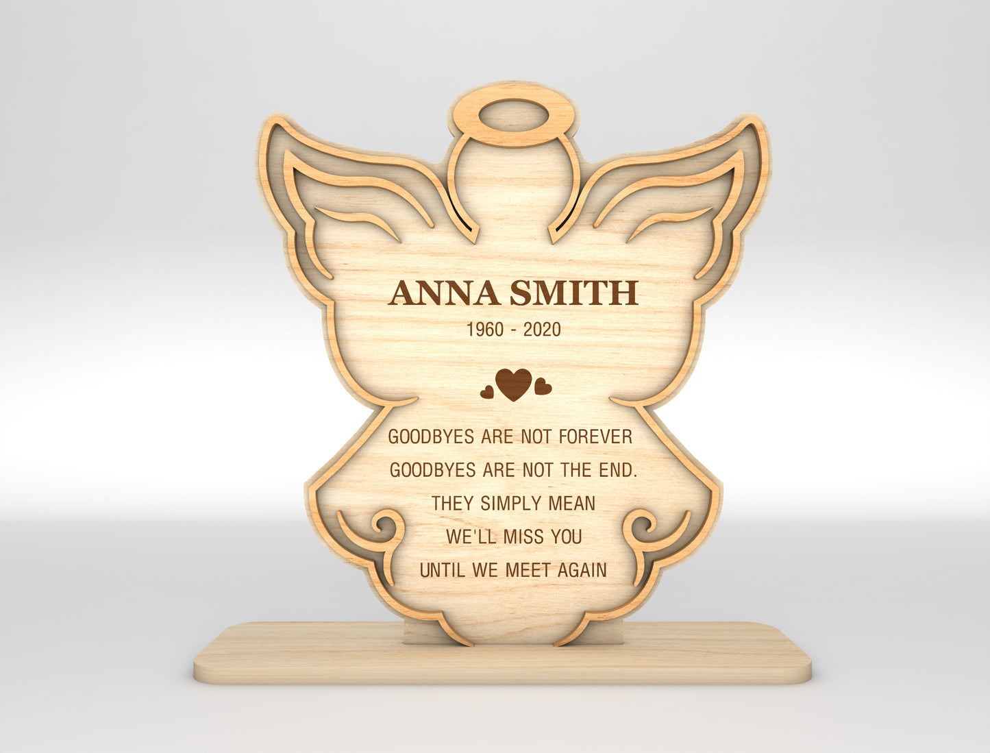 Angel Memorial Tabletop Sign SVG Plaque with Name Dates Laser Cut File for xTool