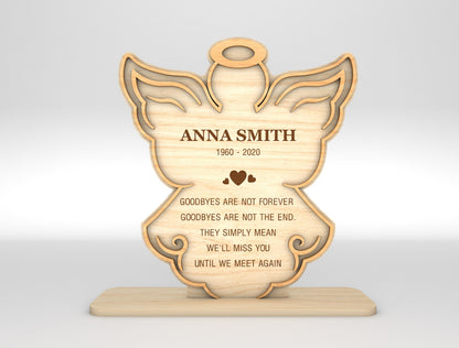 Angel Memorial Tabletop Sign SVG Plaque with Name Dates Laser Cut File for xTool