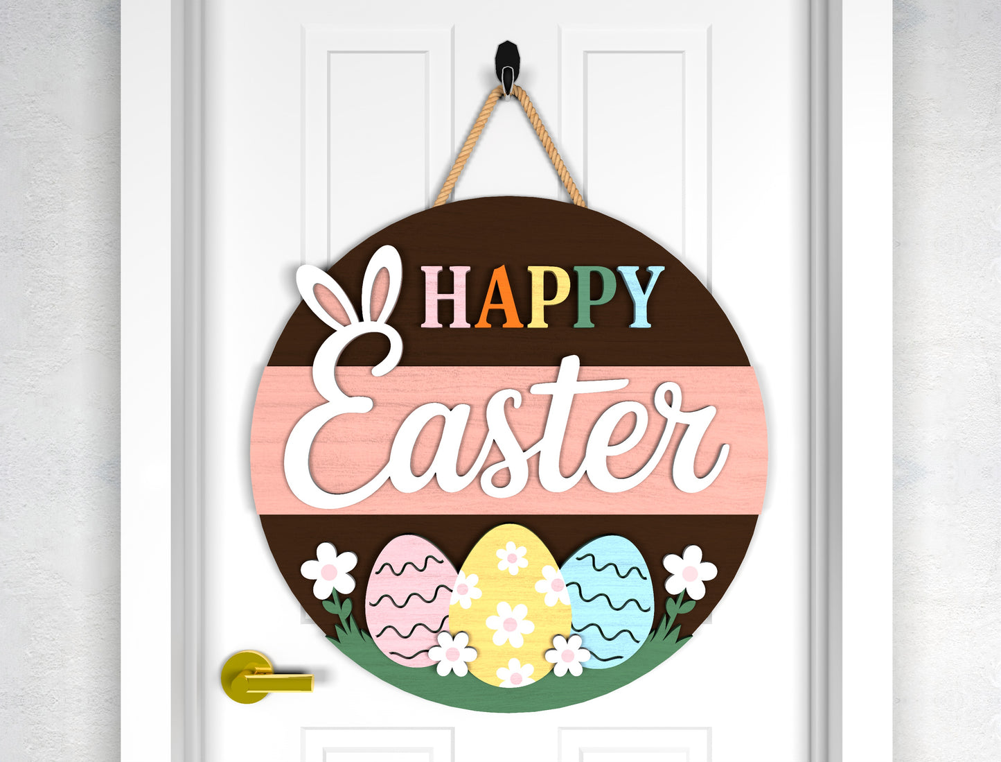 Hello Easter Door Sign SVG Pastel Spring Minimal Floral for LightBurn and xTool