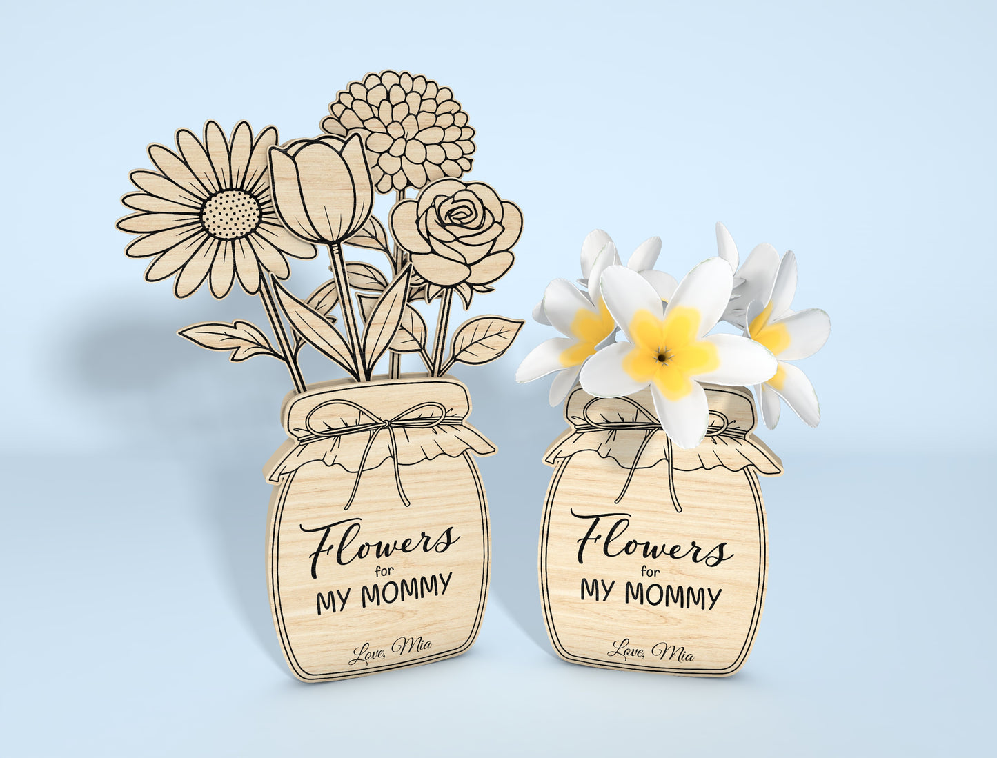 Mason Jar Flower Sign SVG Bundle 5 Designs 20 Flowers for Glowforge