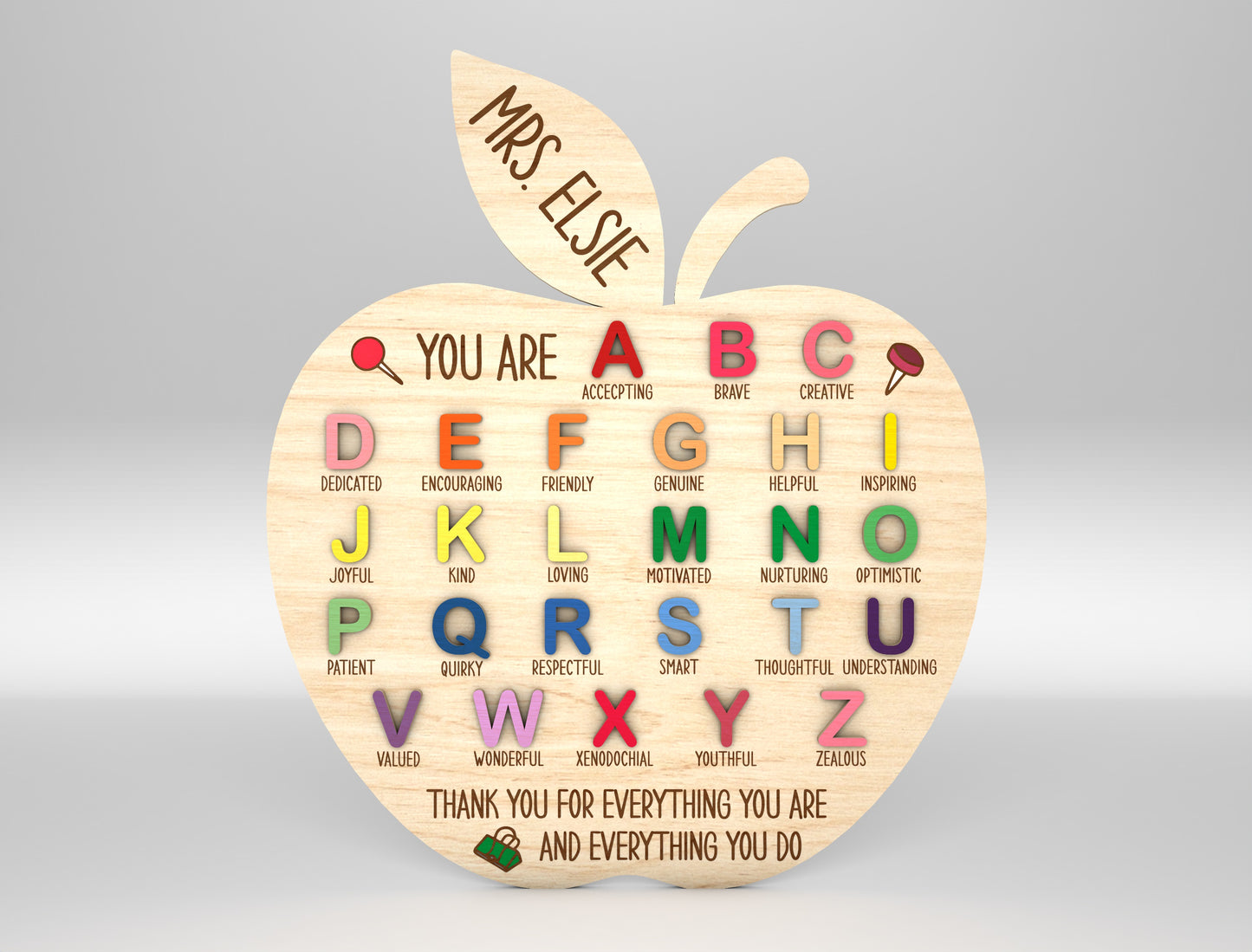 Personalized Teacher Alphabet Sign Laser Cut File for Glowforge and xTool