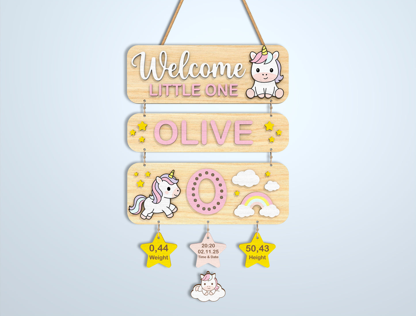Nursery Birth Stats Sign SVG File for Glowforge and xTool