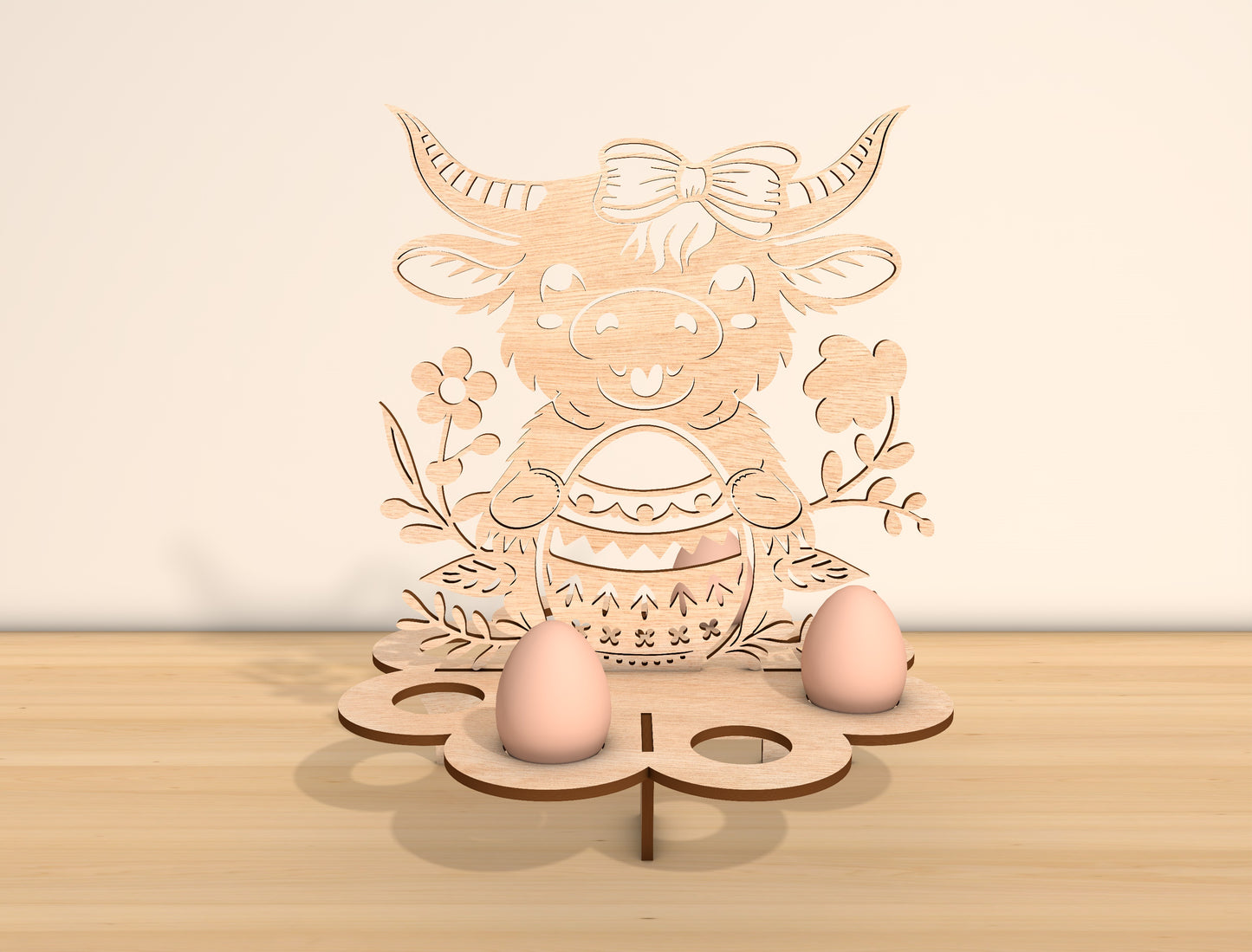 Easter Cow Egg Holder Stand Laser Cut File | Farm Easter Tabletop Egg Display | Ready to Cut | Glowforge, xTool, LightBurn, etc.