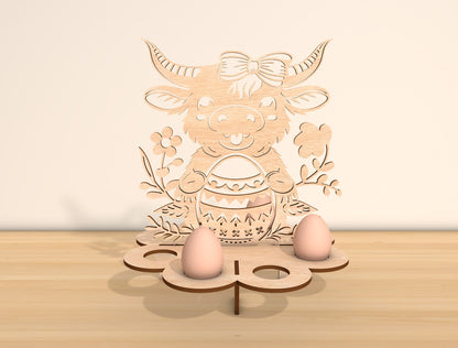 Easter Cow Egg Holder Stand Laser Cut File | Farm Easter Tabletop Egg Display | Ready to Cut | Glowforge, xTool, LightBurn, etc.