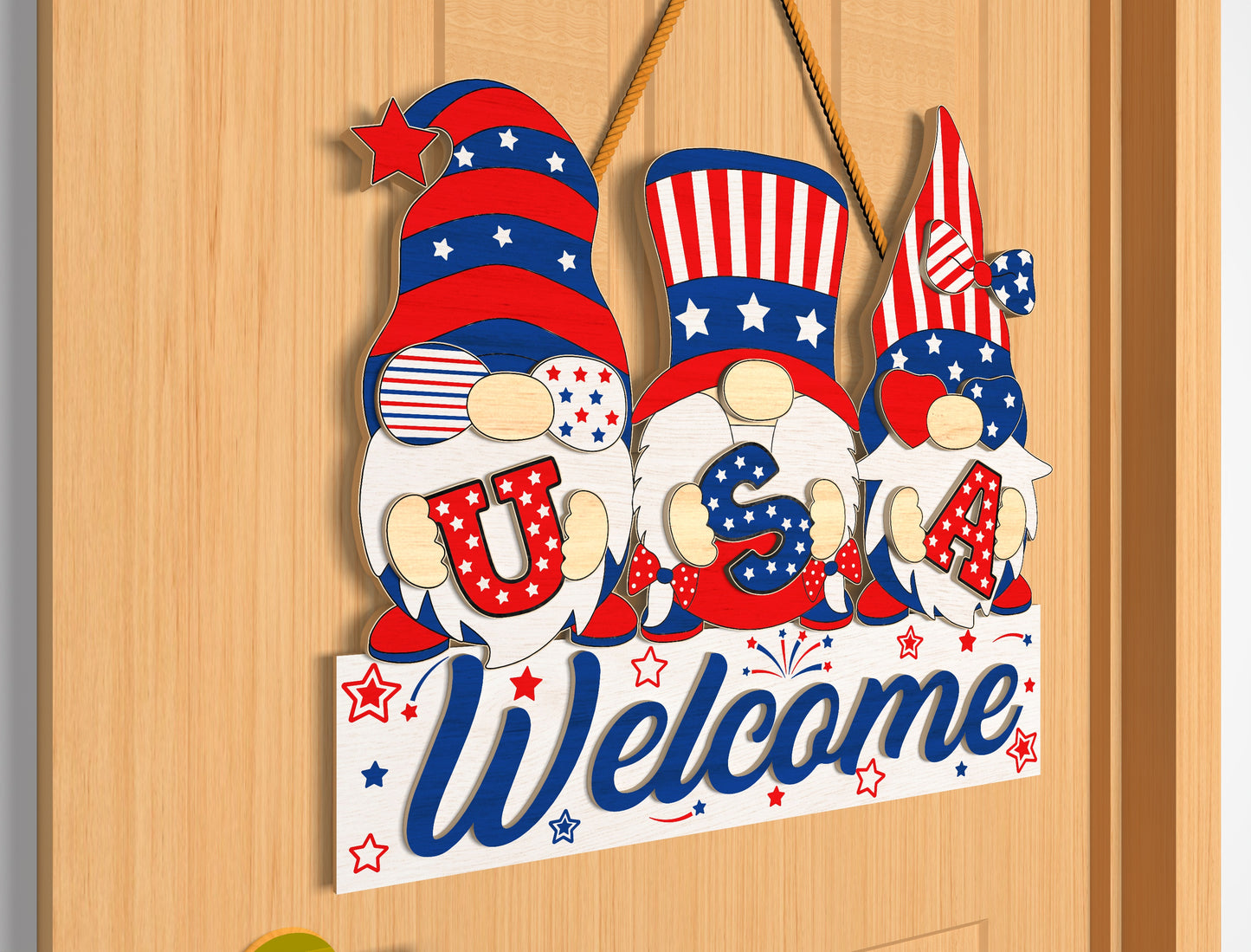 4th of July Gnomes Door Sign SVG Laser Cut File for xTool