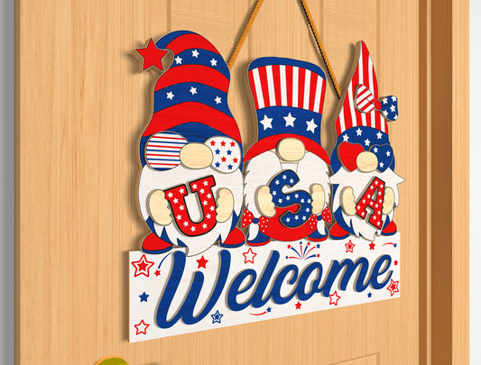 4th of July Gnomes Door Sign SVG Laser Cut File for xTool