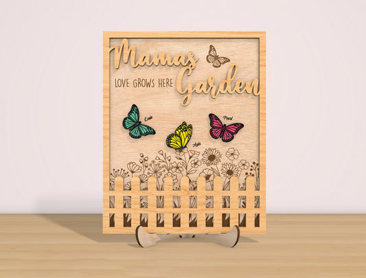 Mama’s Garden Butterfly Sign Laser Cut File | Mother’s Day Decor | Floral Wooden Style | Glowforge, xTool, LightBurn, etc.