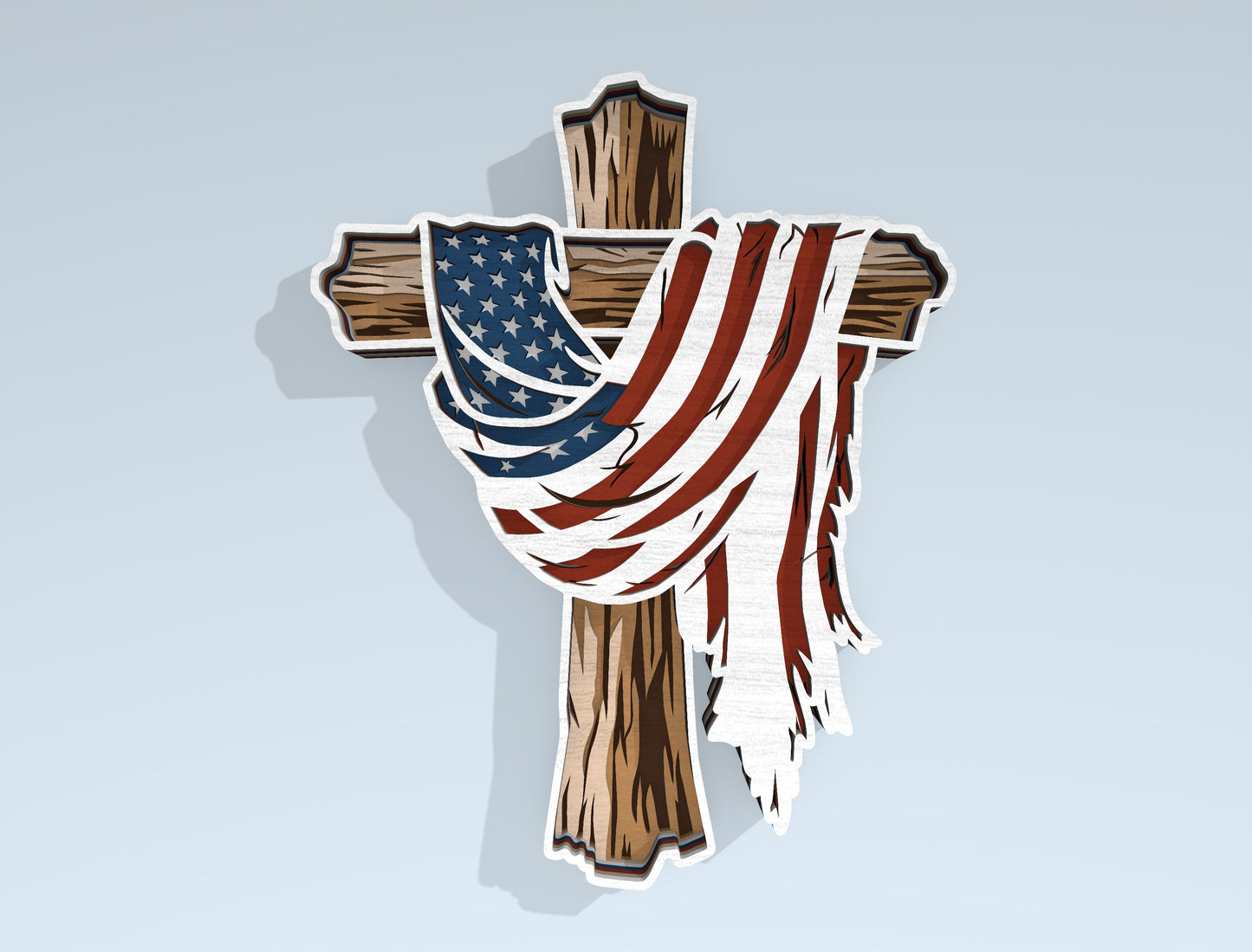 Patriotic Eagle and Cross Multilayer SVG Laser Cut File for Glowforge