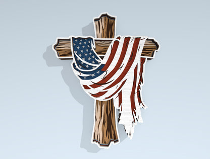 Patriotic Eagle and Cross Multilayer SVG Laser Cut File for Glowforge
