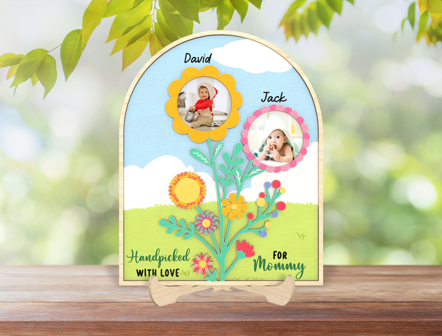 Personalized Mom Photo Frame SVG Flower Tree Kids for Glowforge and xTool