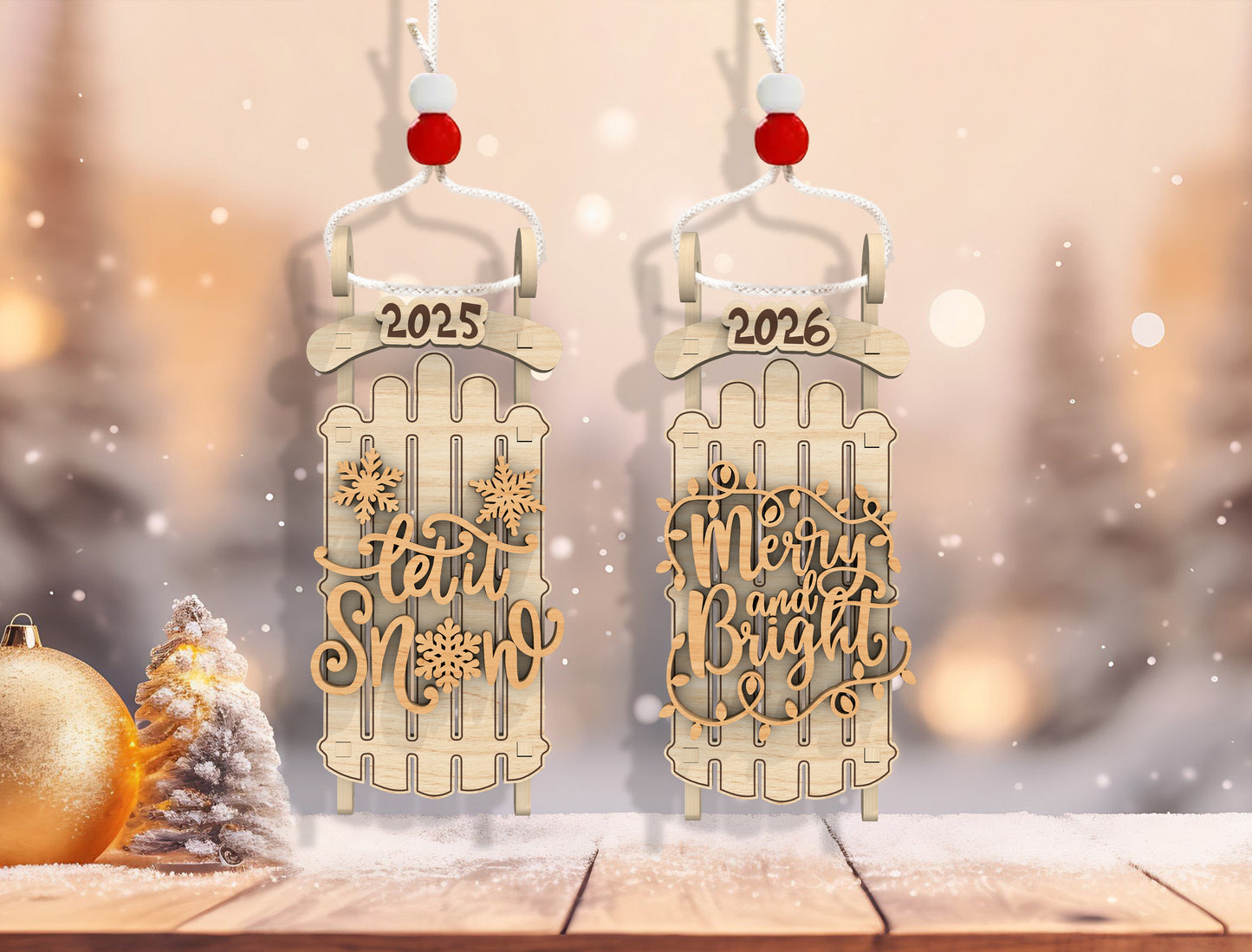 Christmas Sled Ornament Laser Cut File | Ready to Cut | Glowforge, xTool, LightBurn, etc.