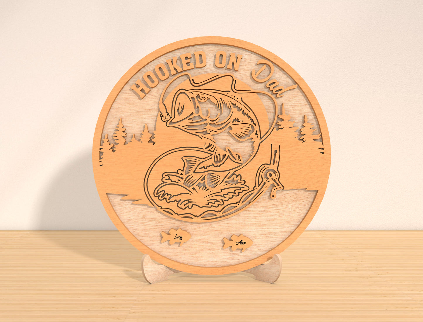 Personalized Father’s Day Fishing Round Sign SVG Laser Cut File for Glowforge and LightBurn