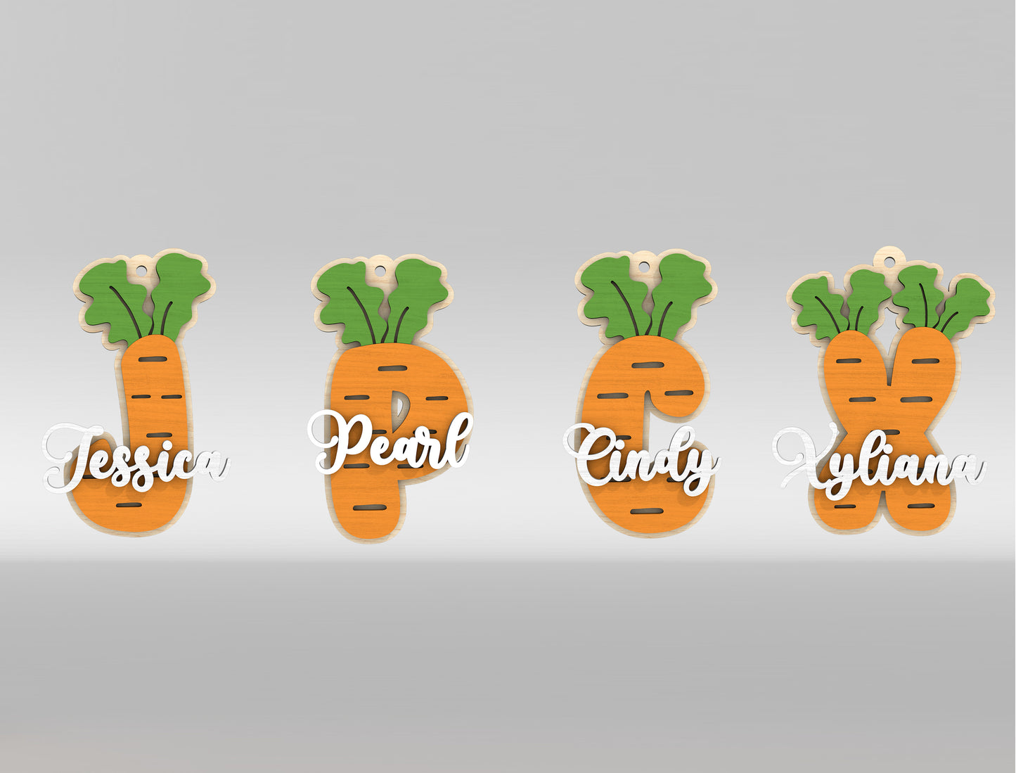 Easter Carrot Basket Tags SVG Alphabet Number Name Tags for LightBurn and xTool