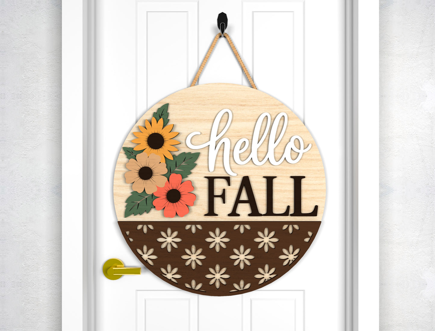 Hello Fall Sunflower and Pumpkin Quilt Door Hanger SVG Set for Glowforge xTool LightBurn 2 Designs