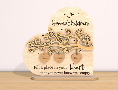 Grandchildren Heart Sign SVG Personalized Family Tree Laser Cut File for Glowforge and xTool