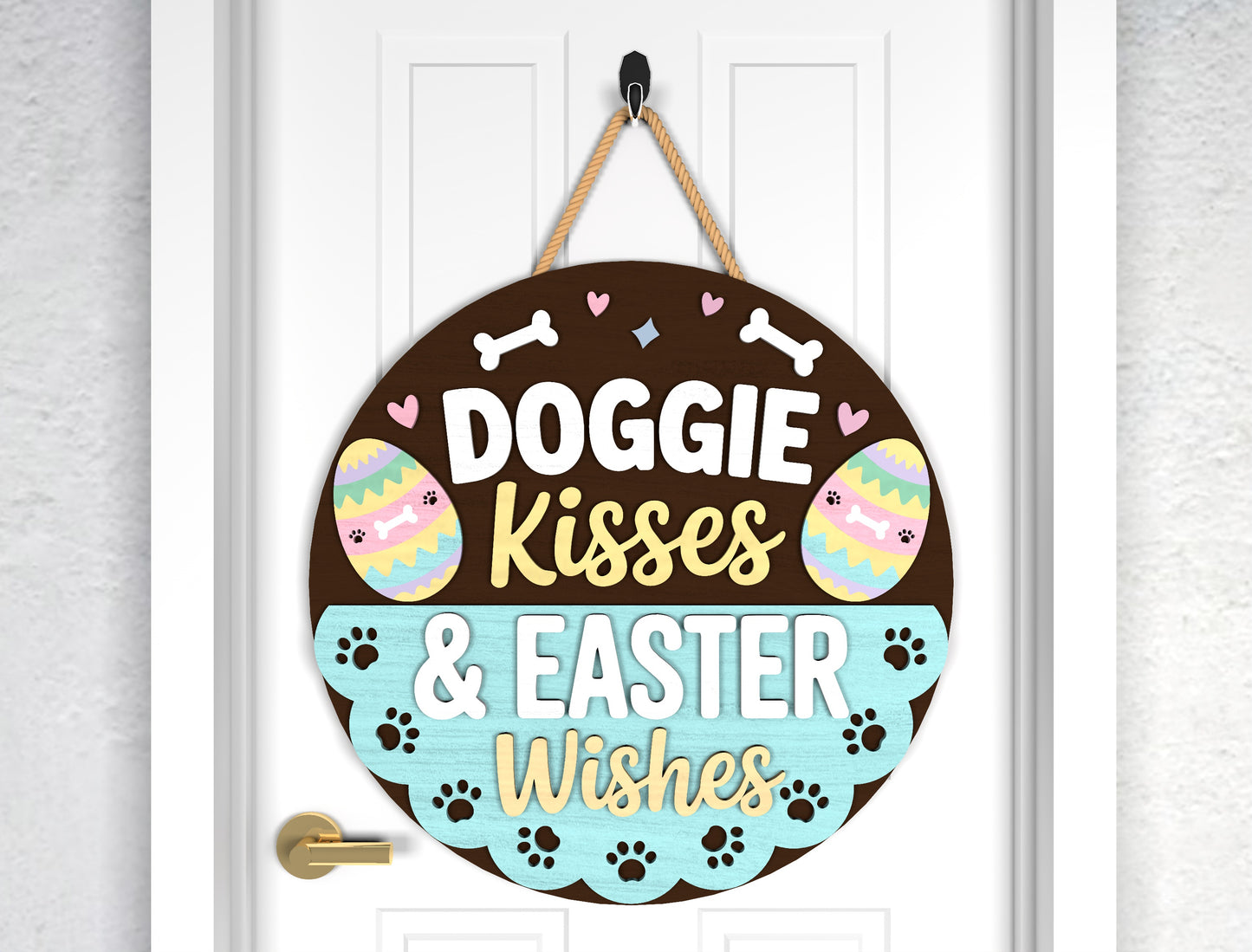 Happy Easter Bunny Door Sign SVG Doggie Kisses Pet Lover for LightBurn