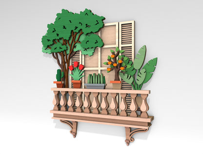Balcony Garden SVG Multilayer Laser Cut File for Glowforge and LightBurn