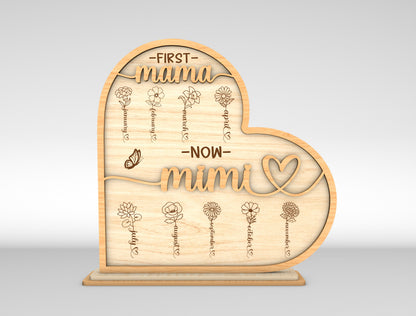 First Mama Now Tata Mimi Birth Flower Sign SVG Laser Cut File for LightBurn and xTool