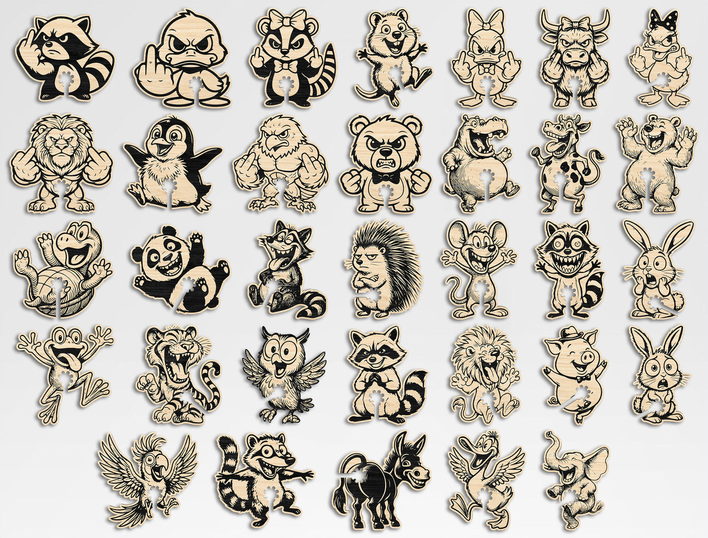 Funny Animal Bag Clips SVG Bundle for Glowforge and LightBurn