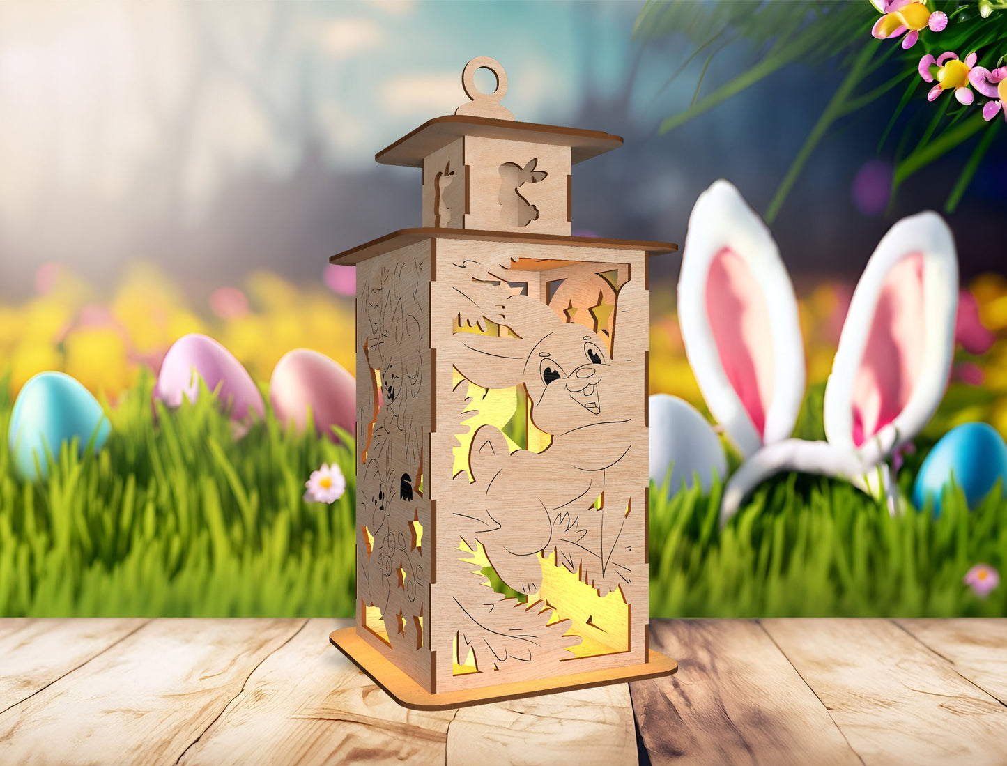 Easter Lantern SVG Bunny Egg Light Box for Glowforge and LightBurn