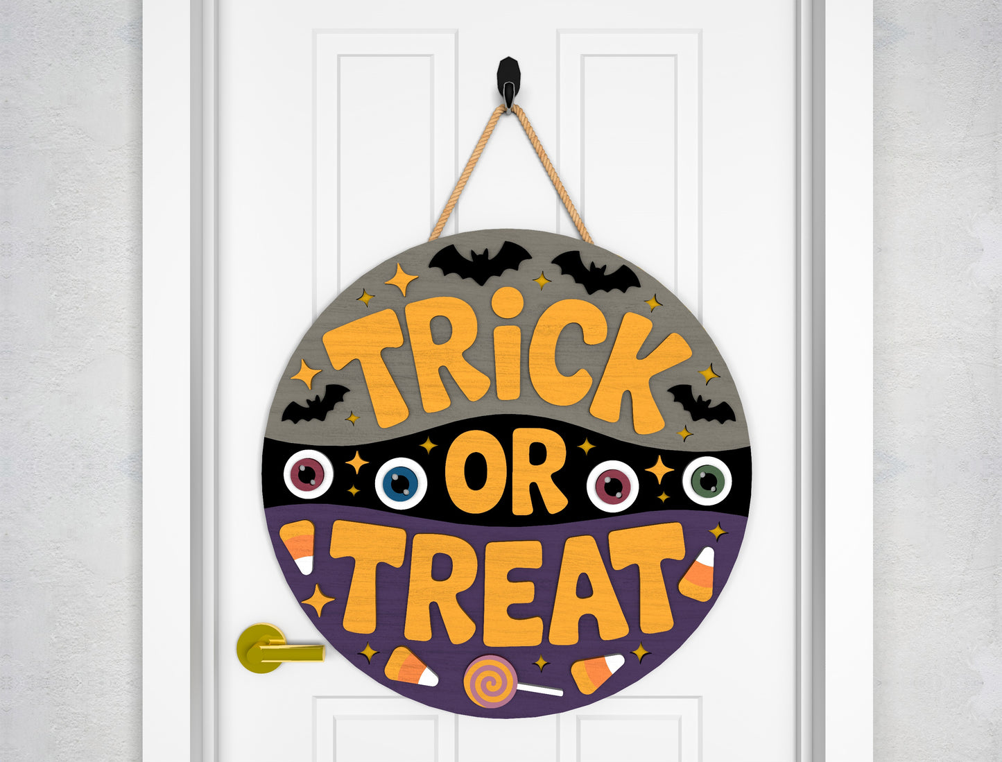 2 Trick or Treat Halloween Door Sign SVG Laser Cut Bundle for LightBurn