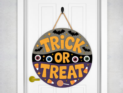 2 Trick or Treat Halloween Door Sign SVG Laser Cut Bundle for LightBurn
