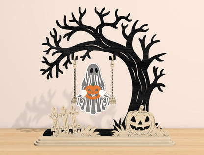 Halloween Tree Scene Lantern SVG Bundle Laser Cut File | 4 Spooky Tabletop Designs | Shadow Light Decor | Glowforge, xTool, LightBurn, etc.