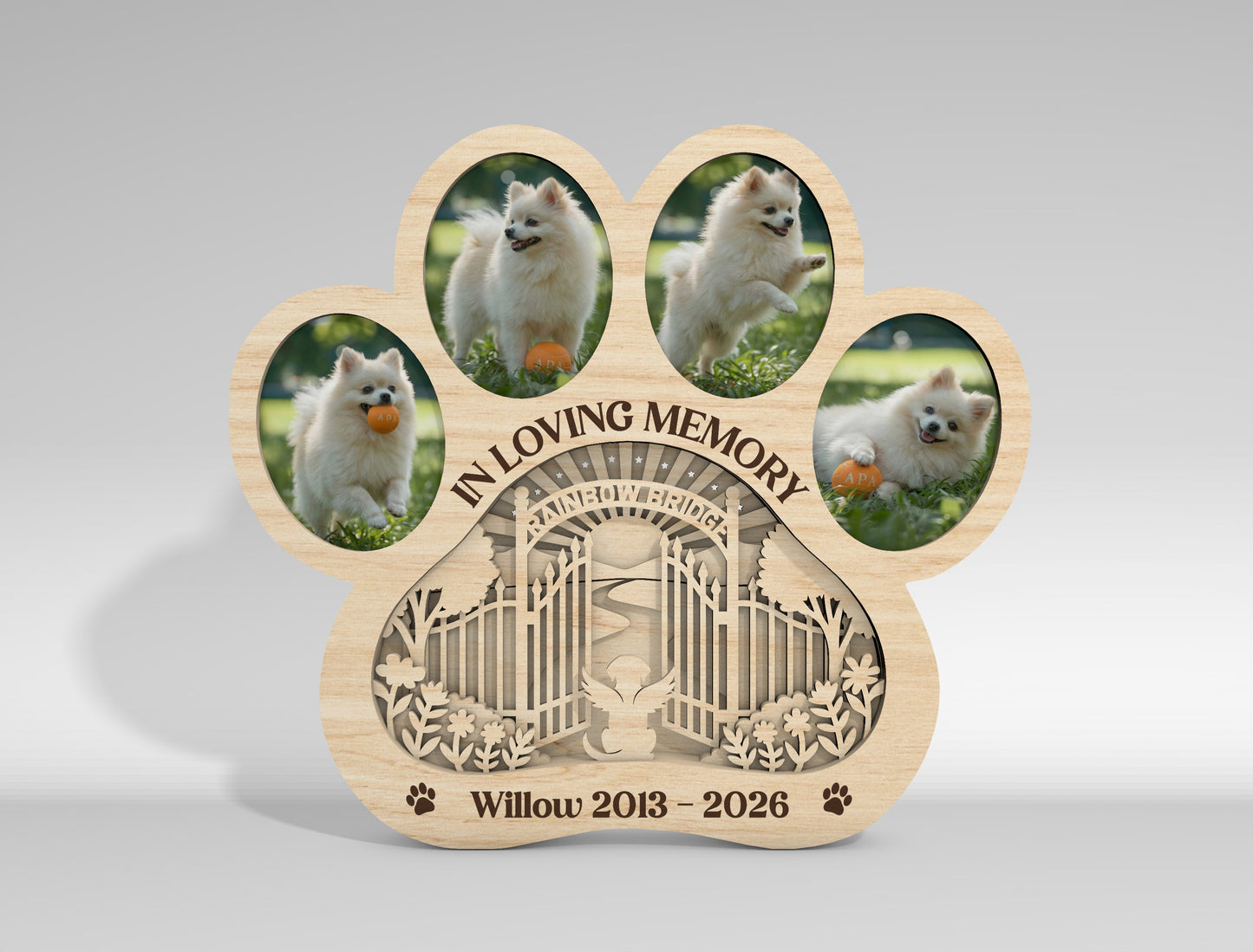 Pet Memorial Multilayer Photo Frame SVG Paw Decor Laser Cut File for Glowforge