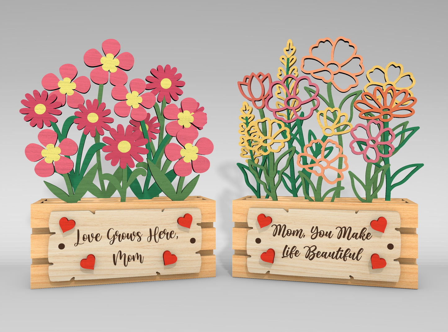 Mother's Day Floral Box Sign SVG Bundle for xTool and LightBurn