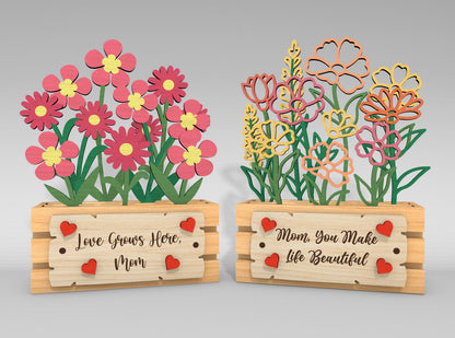 Mother's Day Floral Box Sign SVG Bundle for xTool and LightBurn