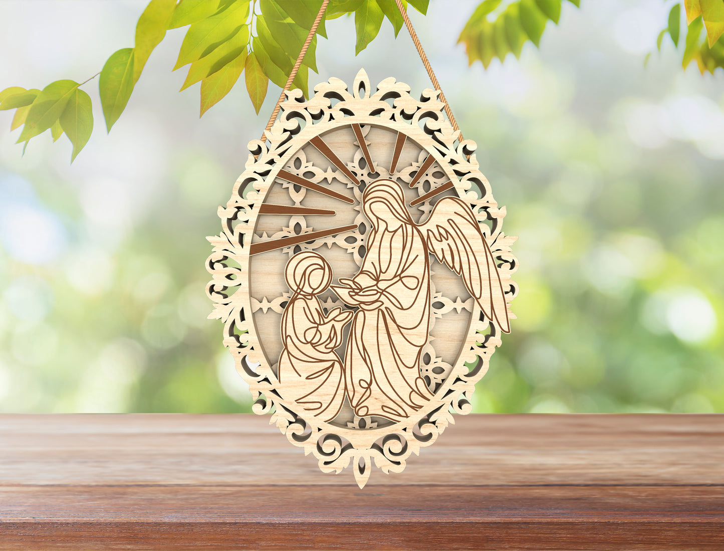Layered Angel Ornament SVG Christian Hanging Oval Multilayer for LightBurn