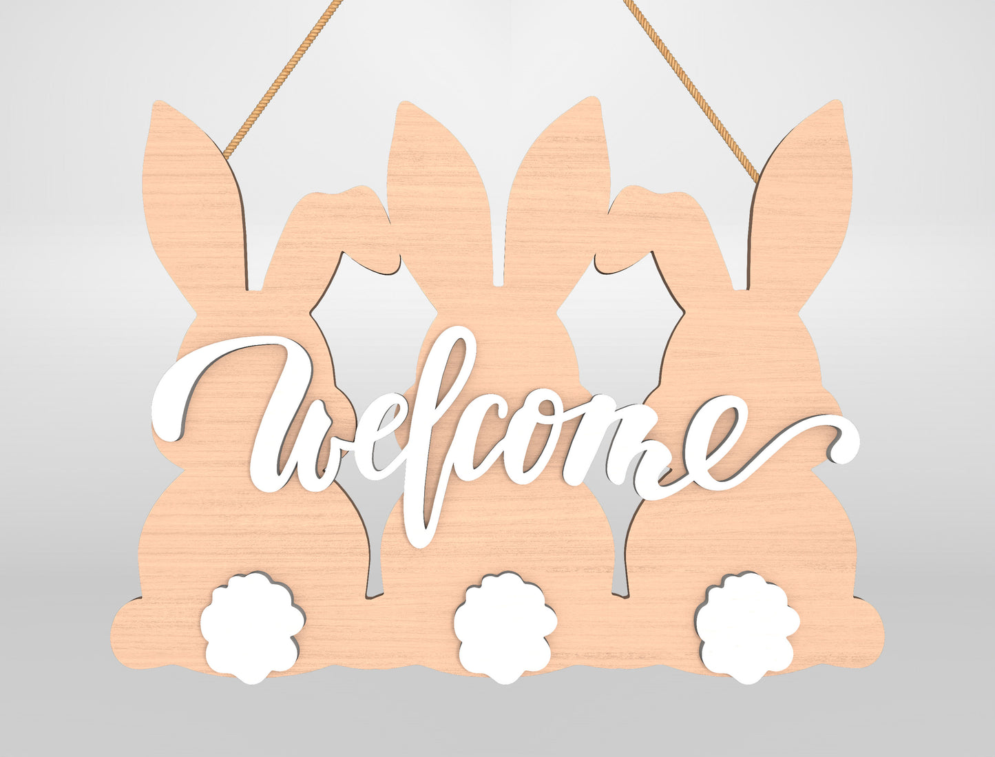 Easter Bunny Silhouette Welcome Sign SVG Bundle Door Hanger for LightBurn